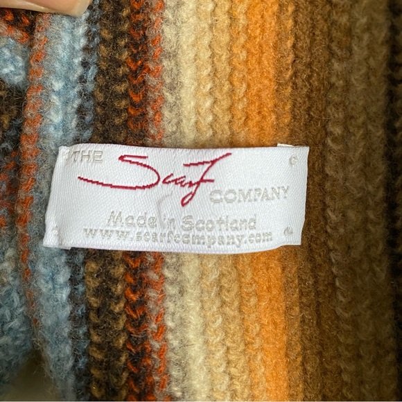 The Scarf Company Fringed Scarf Brown/Blue Striped Lambswool Knit Wrap 58x8 - Picture 3 of 5